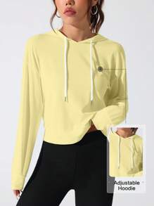 SHEIN Sovereign Charm Women Letter Print Long Sleeve Hooded Sports Sweatshirt - Yellow - View 2
