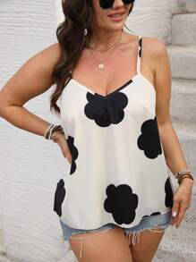 EMERY ROSE Plus Size Women's Summer Floral Print Adjustable Straps Asymmetrical Hem Camisole Tank Top, Suitable For Vacation - Multicolor - View 7