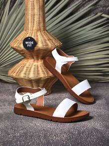 SHUZIA Plus Size Casual Flat Sandals - White - View 3