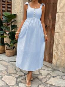 SHEIN Váy bầu không tay, đơn giản & thời trang, phù hợp cho mùa hè - Màu xanh nhạt - Xem 6