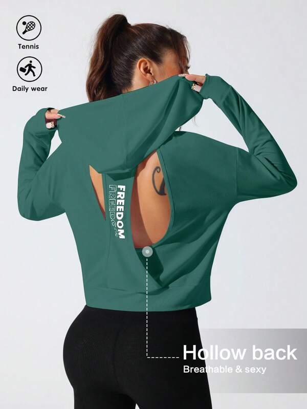 Easithlete Women's Casual Solid Color Backless Hoodie Sweatshirt