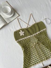 Elamini 女士度假休闲镂空针织上衣