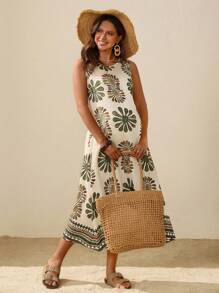 Boho Mama Maternity Summer Slip Dress, Fashionable & Suitable For Summer,Maternity Clothes - Green - View 1