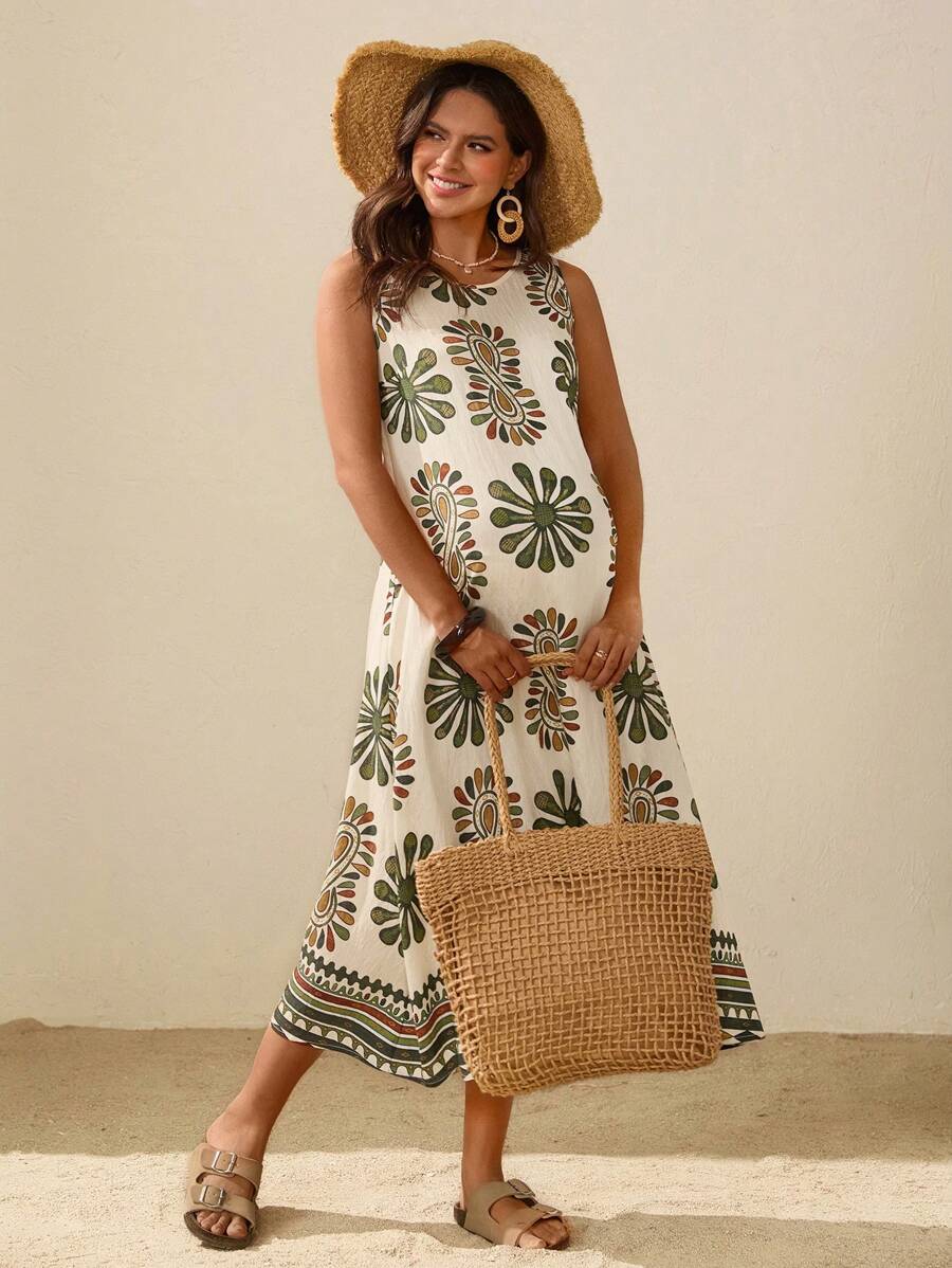 Boho Mama Maternity Summer Slip Dress, Fashionable & Suitable For Summer,Maternity Clothes - Green - View 1