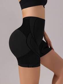 Easithlete Seamless High Stretch Yoga Fitness Athletic Shorts - Black - View 6
