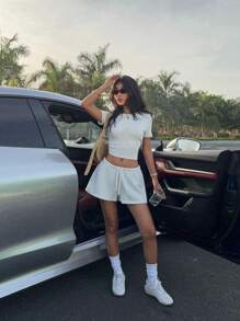 SHEIN EZwear Women Two Pieces Outfits For Daily Wear Island Vacation Outfits - Grey - View 3