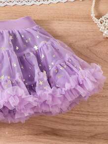 SHEIN Young Girl Summer Casual Butterfly Print Camisole And Tulle Puff Skirt Set