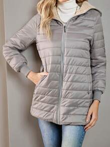 Aveloria Modichic Cappotto imbottito casual con cappuccio con cerniera, maniche lunghe, in colore unito, per l inverno