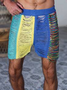 Manfinity Swimmode Pantalones cortos con bloques de color y flecos para hombres para vacaciones - Multicolor - Ver 7