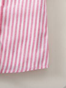 2pcs/Set Baby Girl Cozy Casual Versatile Cute Pink & White Striped Short Sleeve Shirt Dress With Shawl Outfit, Suitable For Indoor, Outdoor, Daily, Sports, Play, Party, Photography, Holiday, Festivals, Spring/Summer