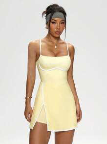 SHEIN Sport Studio Women's Color Block Trim Split Strap Sports Dress