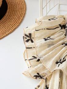 SHEIN LUNE Camicetta oversize da donna con scollo a V, maniche a palloncino e motivo a fiocchi, outfit da vacanza e da spiaggia, adatta per donna, festival