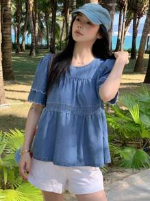 DAZY Summer New Casual Sweet Women Denim Blouse,Back To School Clothes