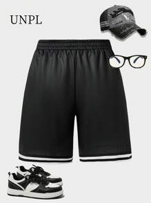 SHEIN Tween Boys' Digital English Letter Print Shorts, Suitable For Summer Wear, Cool And Convenient. Suitable For Pairing With Both Sneakers And Sandals - Black - View 2