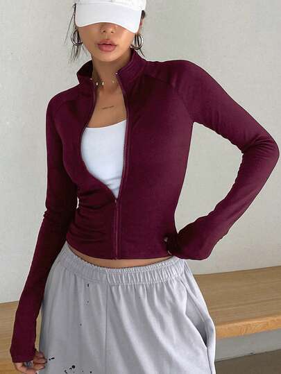 DAZY Nuova giacca casual leggera con chiusura lampo, slim fit, tinta unita, adatta per l'autunno e il ritorno a scuola