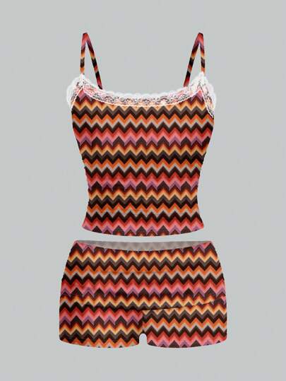 ORANGE STUDIO Conjunto de 2 piezas de mujer para el verano con rayas, empalme de encaje y ajuste slim, adecuado para el verano