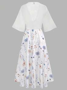 Franclia Plus Size Women Ditsy Floral Chiffon Dress And Elegant Two Pieces Set, Summer