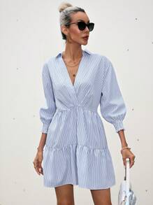 Aveloria Modichic Vestido con estampado de rayas, volantes en el bajo y diseño holgado para mujeres, elegante