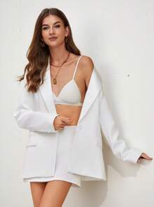 Aveloria Modichic 平翻领，单纽扣，翻盖细节优雅西装外套 - 白色 - 查看 3