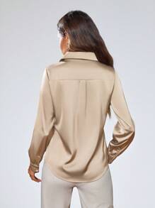 Aveloria Modichic Solid Color Button Down Long Sleeve Shirt Holiday Party Clothes Button Up Shirt Women  Fall Cloth For Women - Champagne - View 2