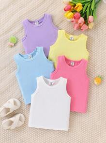 SHEIN Playful Pals 女宝宝春夏季可穿简约休闲无袖背心五件套 - 彩色 - 查看 1