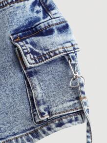 SHEIN Girlism 适合青少年男孩的时尚休闲Y2k复古休闲基础款混搭活动可拆卸环扣设计蓝色弹力紧身牛仔裙，适合青少年女孩日常穿着，柔软舒适，也适合青少年女孩春夏派对、节日和海滩穿着。 - 藍色 - 查看 2