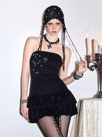 J-Fashion Halloween Y2K Sexy Strapless Mini Dress For Women