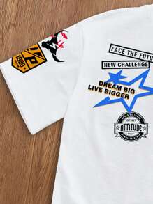 Manfinity Joysei Men Minimalist Letter & Rabbit Print Relaxed Fit Short T-Shirt Men's Cropped Tops - White - View 5