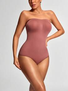 SHAPORA Women's Solid Color Fashionable Bodysuit, Suitable For Summer - Rust Brown - View 4