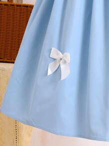 SHEIN Leap Crew Nova Glow Tween 女童编织蝴蝶结领休闲泡泡袖迷你连衣裙