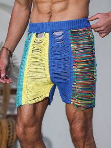 Manfinity Swimmode Pantalones cortos con bloques de color y flecos para hombres para vacaciones - Multicolor - Ver 8