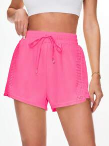 Easithlete Quần short thể thao cạp chun rút dây màu trơn có túi rộng - Màu Hồng Tươi - Xem 4