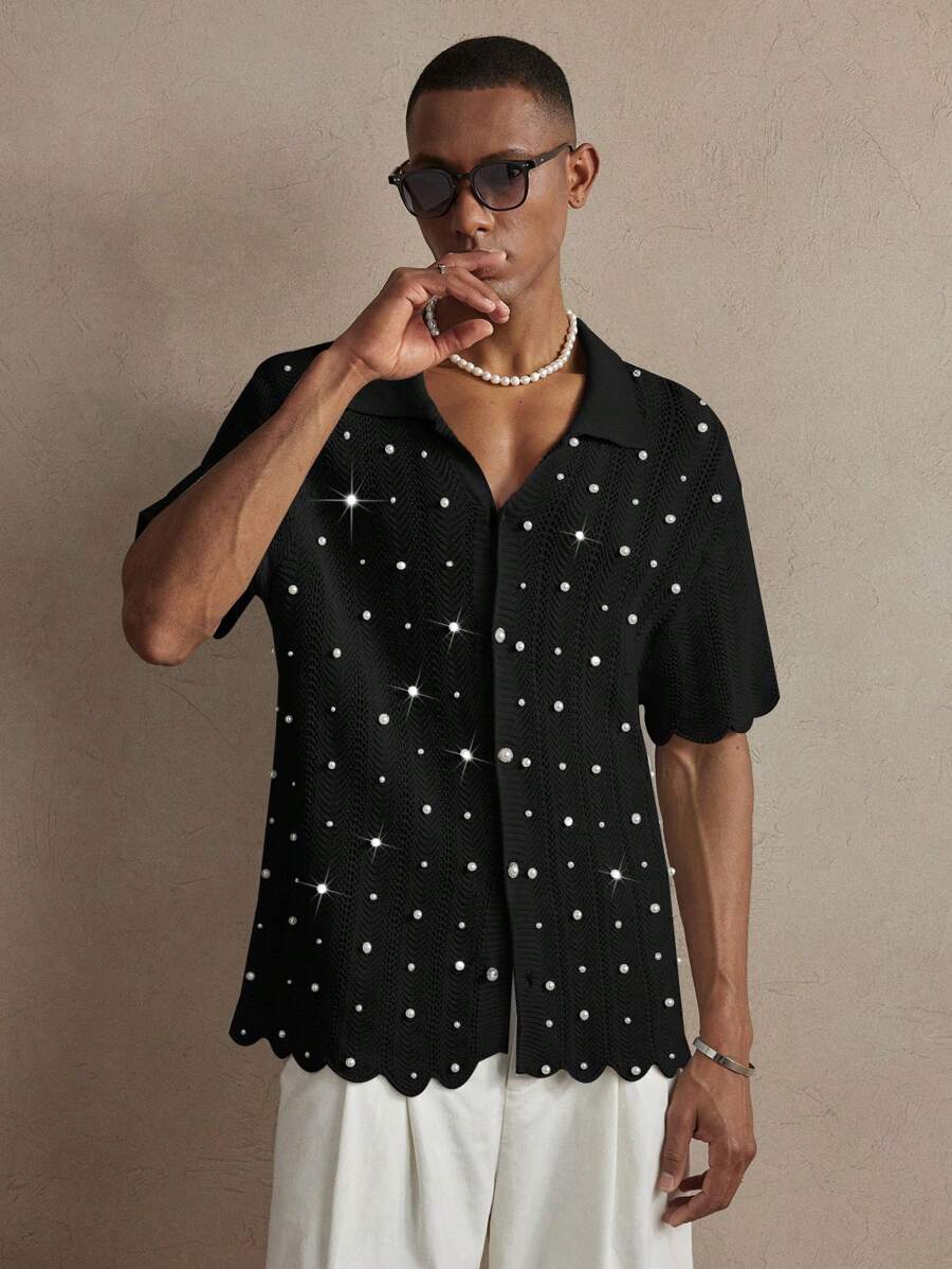 Men's Knit Pullover Top, Fashionable For Summer - Black - View 1