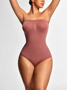 SHAPORA Women's Solid Color Fashionable Bodysuit, Suitable For Summer - Rust Brown - View 5