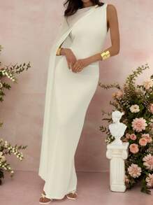 Aloruh 女士纯色单肩带荷叶边优雅连衣裙