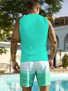 Manfinity Swimmode Set de 2 piezas de traje de baño de verano para hombre con top tipo tank y shorts estampados con letras, estilo hawaiano