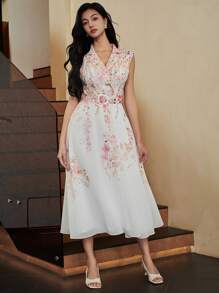 Modelyn 女士夏季优雅花卉印花无袖连衣裙