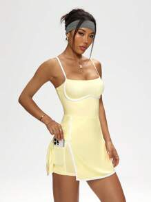 SHEIN Sport Studio Women's Color Block Trim Split Strap Sports Dress