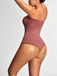 SHAPORA Women's Solid Color Fashionable Bodysuit, Suitable For Summer - Rust Brown - View 2
