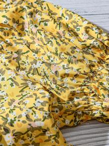 Linhara Plus Size Women's Ditsy Floral Square Collar Short Sleeve Casual Shirt - Yellow - View 4