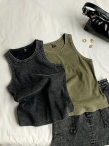 Comfortcana 2pcs/ Set Tight-Fitting Snow Flake Knit Tank Top & Vests