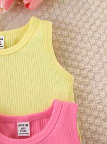 SHEIN Playful Pals 女宝宝春夏季可穿简约休闲无袖背心五件套 - 彩色 - 查看 5