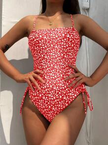 Swim Mod 1pc Women's Minimalist & Fashionable One-Piece Swimsuit, Suitable For Summer - Red and White - View 3