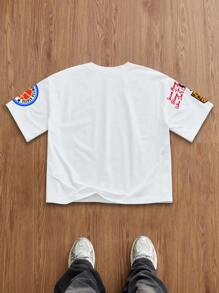 Manfinity Joysei Men Minimalist Letter & Rabbit Print Relaxed Fit Short T-Shirt Men's Cropped Tops - White - View 2