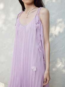 SHEIN LUNE Women's Loose Floral Tie Shoulder Pleated Long Dress Beach Outfits For Woman - Purple - View 5