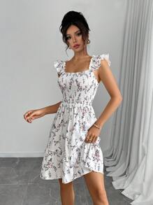 Chiquease Women's Elegant Ruffle Shoulder A-Line Mini Dress - White - View 4