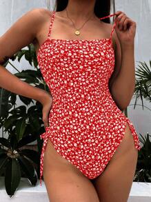 Swim Mod 1pc Women's Minimalist & Fashionable One-Piece Swimsuit, Suitable For Summer - Red and White - View 4