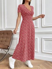 Flirla 小花印花束腰长裙女装