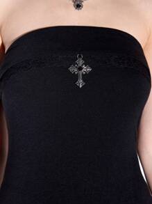 ROMWE J-Fashion Halloween Y2K Sexy Strapless Mini Dress For Women - Black - View 4