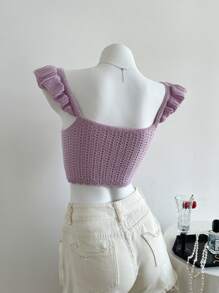 Elamini Women's Solid Color Front Tie Knit Sleeveless Vest - Lilac Purple - View 2